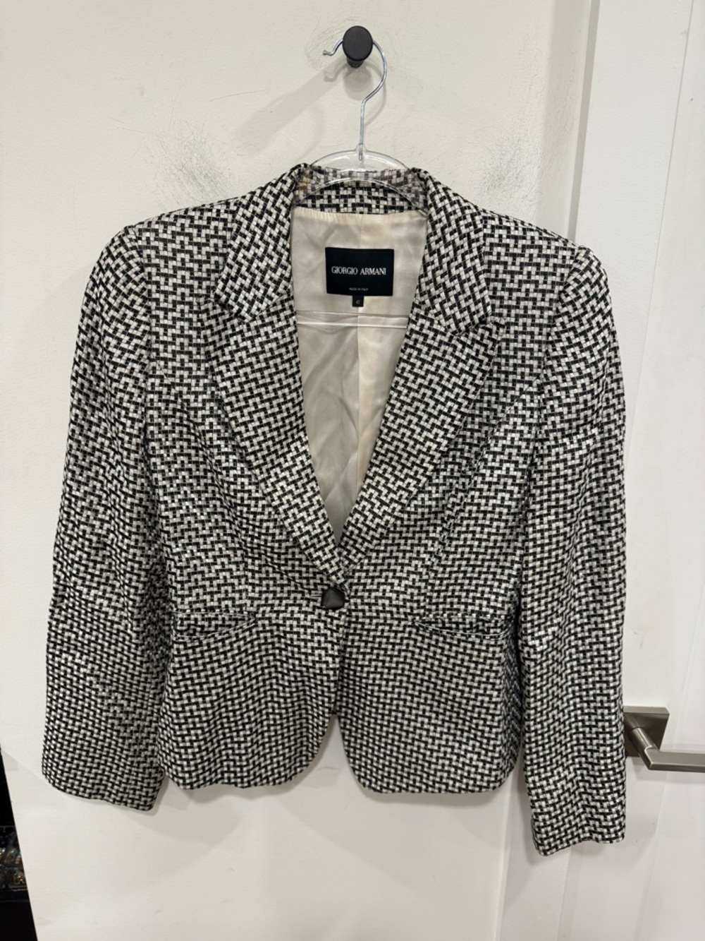 Giorgio Armani Black & White Textured Single-Button Blazer
